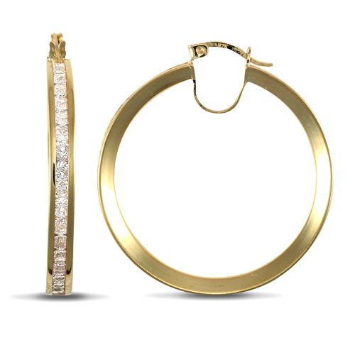 Cubic Zirconia Ring - 9ct yellow gold creole Hoop Earrings channel set with cubic zirconia stones - by Hearts Forever Jewellers