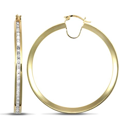 Cubic Zirconia Ring - 9ct yellow gold creole Hoop Earrings channel set with cubic zirconia stones - by Hearts Forever Jewellers