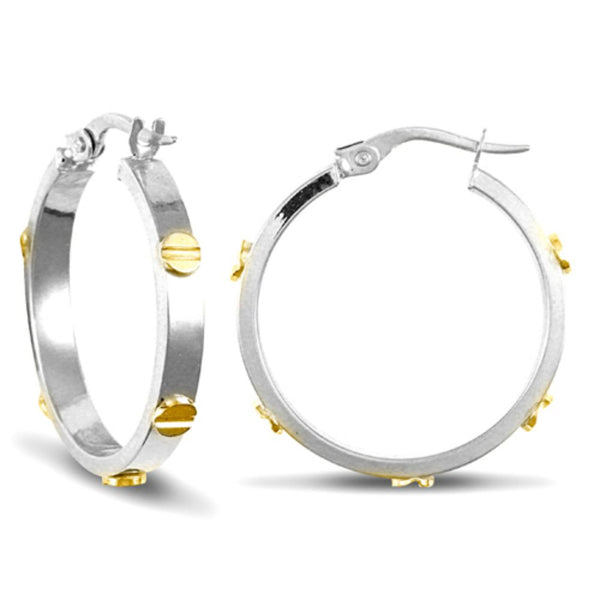 Ring - 9ct Yellow & White Gold 3mm Hoop Earrings - by Hearts Forever Jewellers