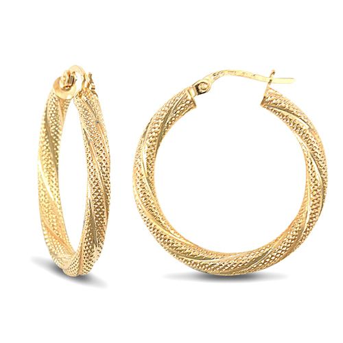Ring - 9ct yellow gold 3mm frosted twist creole Hoop Earrings - by Hearts Forever Jewellers
