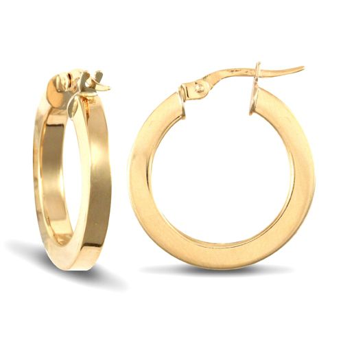 Ring - 9ct Yellow Plain Square Tube Hoop Earrings - by Hearts Forever Jewellers