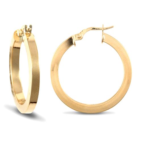 Ring - 9ct Yellow Plain Square Tube Hoop Earrings - by Hearts Forever Jewellers