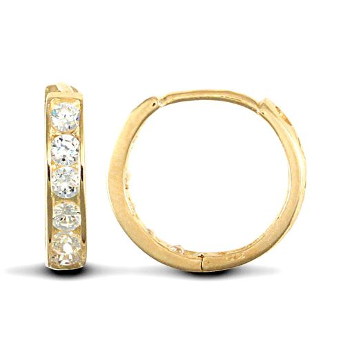 Cubic Zirconia Ring - 9ct yellow gold huggie Hoop Earrings channel set with a brilliant cut cubic zirconia stones - by Hearts Forever Jewellers