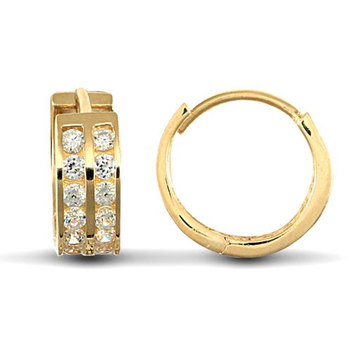Cubic Zirconia Ring - 9ct yellow gold huggie Hoop Earrings channel set with 2 rows of brilliant cut cubic zirconia stones - by Hearts Forever Jewellers