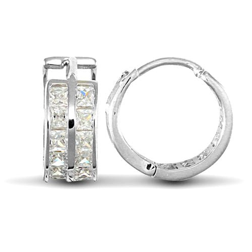 Cubic Zirconia Ring - 9ct yellow gold huggie Hoop Earrings channel set with 2 rows of Princess cut cubic zirconia stones - by Hearts Forever Jewellers