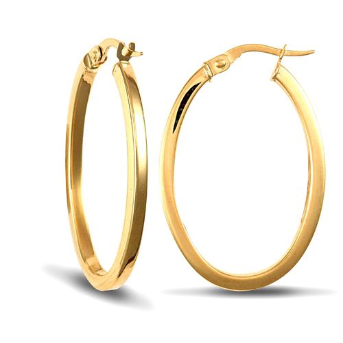 Ring - 9ct Yellow Square Tube Oval Shape Hoop Earrings - by Hearts Forever Jewellers