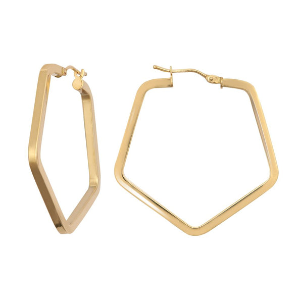 Ring - 9ct yellow gold square tube hexagon shape hoop creole earrings - by Hearts Forever Jewellers