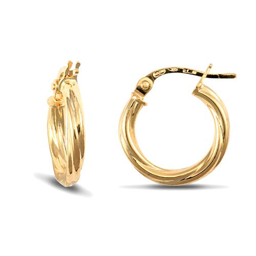Ring - 9ct yellow gold 2.5mm round-tube twisted creole Hoop Earrings - by Hearts Forever Jewellers