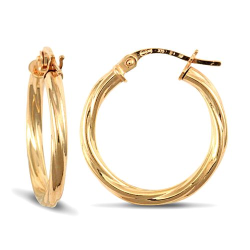 Ring - 9ct yellow gold 2.5mm round-tube twisted creole Hoop Earrings - by Hearts Forever Jewellers