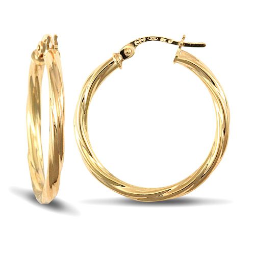 Ring - 9ct yellow gold 2.5mm round-tube twisted creole Hoop Earrings - by Hearts Forever Jewellers
