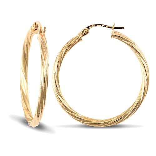 Ring - 9ct yellow gold 2.5mm round-tube twisted creole Hoop Earrings - by Hearts Forever Jewellers