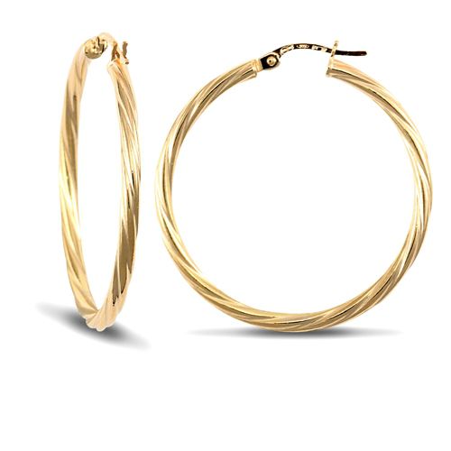 Ring - 9ct yellow gold 2.5mm round-tube twisted creole Hoop Earrings - by Hearts Forever Jewellers