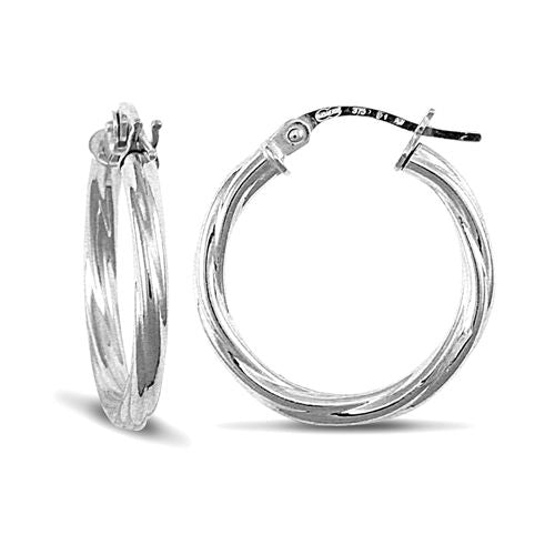 Ring - 9ct white gold 2.5mm round-tube twisted creole Hoop Earrings - by Hearts Forever Jewellers