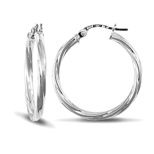 Ring - 9ct white gold 2.5mm round-tube twisted creole Hoop Earrings - by Hearts Forever Jewellers