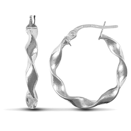 Ring - 9ct white gold polished c candy twist creole Hoop Earrings - by Hearts Forever Jewellers