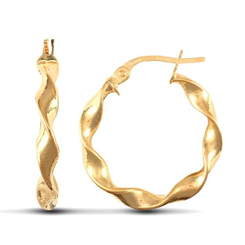 Ring - 9ct yellow gold super light polished c candy twist creole Hoop Earrings - by Hearts Forever Jewellers