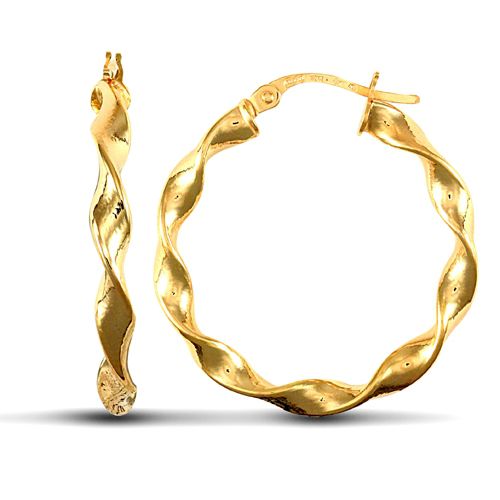 Ring - 9ct yellow gold super light polished c candy twist creole Hoop Earrings - by Hearts Forever Jewellers