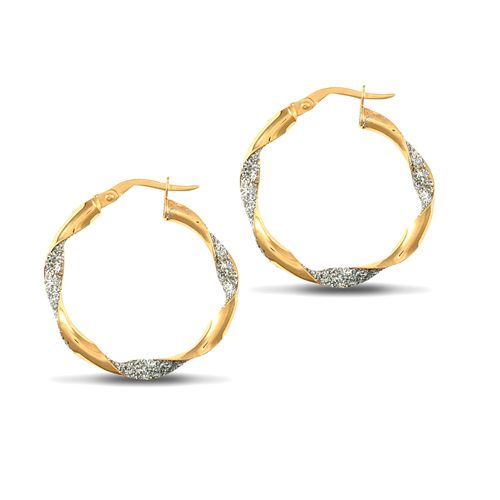 Ring - 9ct yellow and white gold plain / frost creole Hoop Earrings - by Hearts Forever Jewellers