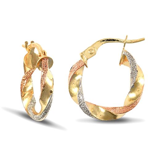 Ring - 9ct 3 tri-colour gold creole Hoop Earrings - by Hearts Forever Jewellers