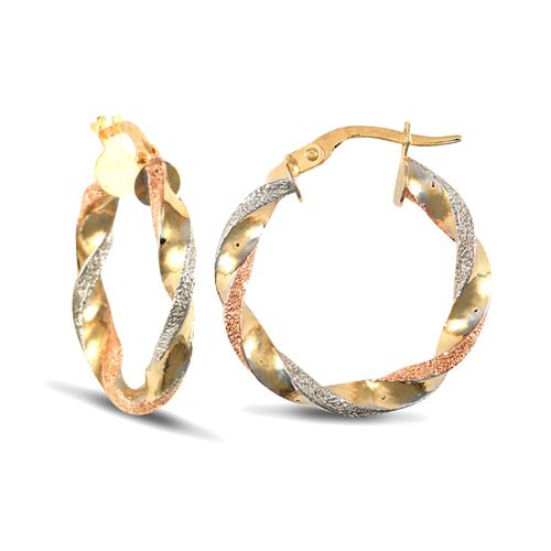 Ring - 9ct 3 tri-colour gold creole Hoop Earrings - by Hearts Forever Jewellers