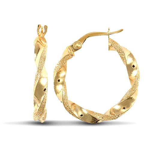 Ring - 9ct yellow gold polished / frost creole Hoop Earrings - by Hearts Forever Jewellers
