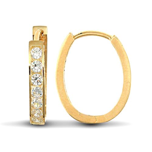 Cubic Zirconia Ring - 9ct yellow gold cubic zirconia set oval huggie earrings - by Hearts Forever Jewellers