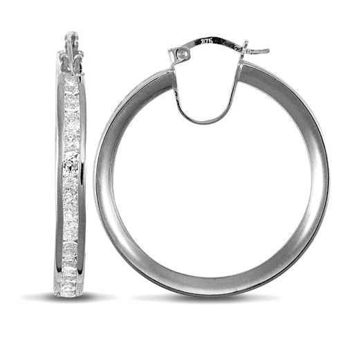 Cubic Zirconia Ring - 9ct white gold channel set cubic zirconia creole Hoop Earrings - by Hearts Forever Jewellers