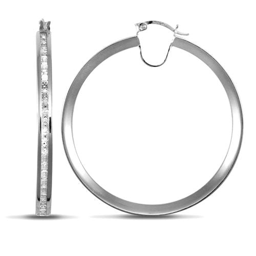 Cubic Zirconia Ring - 9ct white gold channel set cubic zirconia creole Hoop Earrings - by Hearts Forever Jewellers