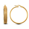 9ct yellow gold frosted and Diamond Cut court profile Hoop Earrings