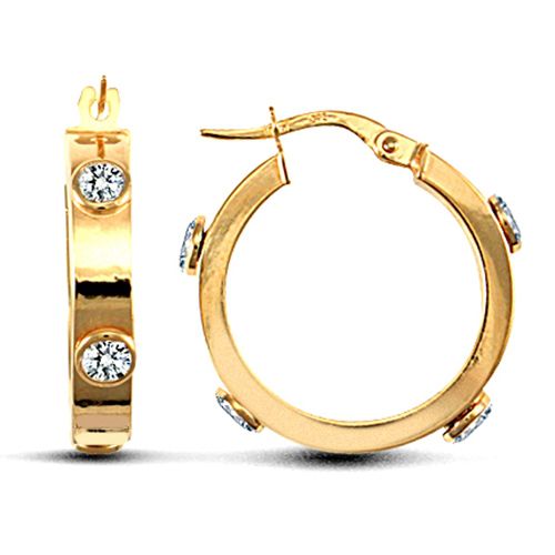 Cubic Zirconia Ring - 9ct yellow gold CZ set Hoop Earrings - by Hearts Forever Jewellers