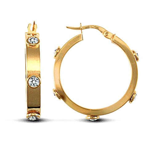 Cubic Zirconia Ring - 9ct yellow gold CZ set Hoop Earrings - by Hearts Forever Jewellers