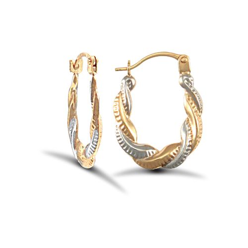 Ring - 9ct yellow and white gold plaited creole earrings - by Hearts Forever Jewellers