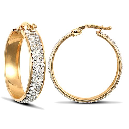 Cubic Zirconia Ring - 9ct yellow gold huggie Hoop Earrings pave-set with 3 rows of brilliant cut cubic zirconia stones - by Hearts Forever Jewellers