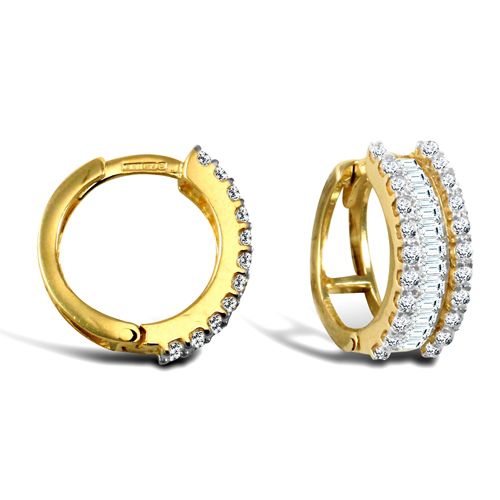 Cubic Zirconia Ring - 9ct yellow gold round and baguette cubic zirconia hinged hoop earrings - by Hearts Forever Jewellers