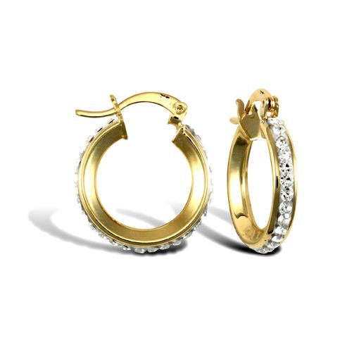 Cubic Zirconia Ring - 9ct yellow gold pave set cubic zirconia creole hoop earrings - by Hearts Forever Jewellers