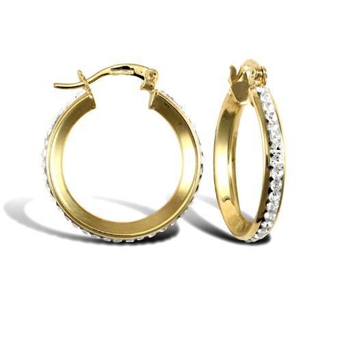 Cubic Zirconia Ring - 9ct yellow gold pave set cubic zirconia creole hoop earrings - by Hearts Forever Jewellers