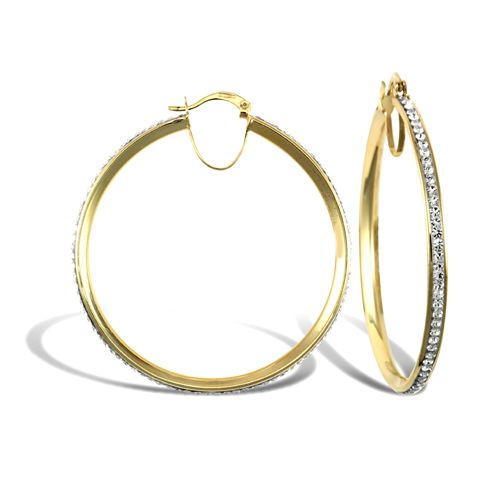 Cubic Zirconia Ring - 9ct yellow gold pave set cubic zirconia creole hoop earrings - by Hearts Forever Jewellers