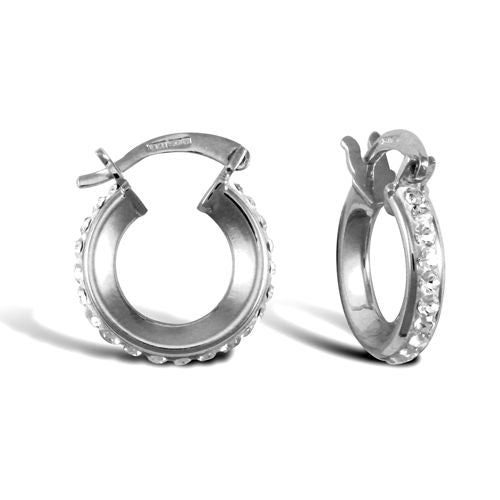 Cubic Zirconia Ring - 9ct white gold pave set cubic zirconia creole hoop earrings - by Hearts Forever Jewellers
