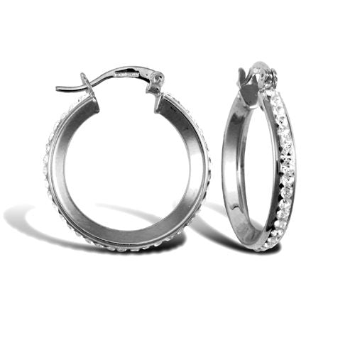 Cubic Zirconia Ring - 9ct white gold pave set cubic zirconia creole hoop earrings - by Hearts Forever Jewellers