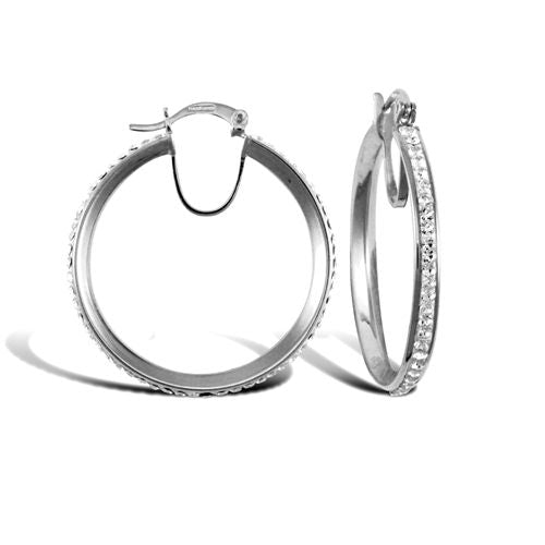 Cubic Zirconia Ring - 9ct white gold pave set cubic zirconia creole hoop earrings - by Hearts Forever Jewellers