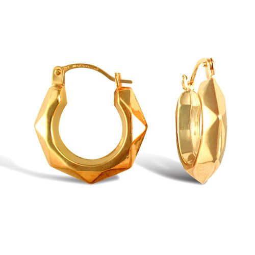 Ring - 9ct yellow gold polished faceted creole earrings - by Hearts Forever Jewellers
