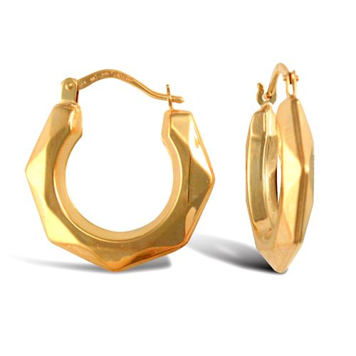 Ring - 9ct yellow gold polished faceted creole earrings - by Hearts Forever Jewellers