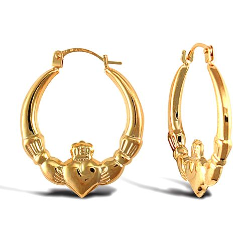 Ring - 9ct yellow gold polished Claddagh creole earrings - by Hearts Forever Jewellers