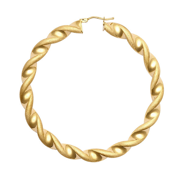 Ring - 9ct Yellow Gold Polished & Frosted Twist Hoop Earrings - by Hearts Forever Jewellers