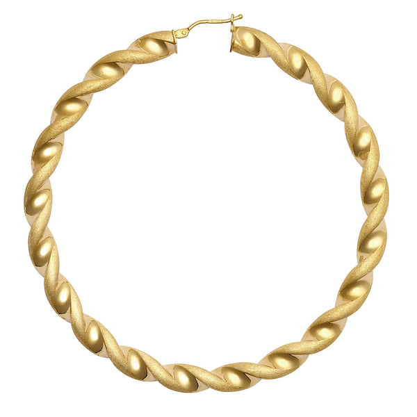 Ring - 9ct Yellow Gold Polished & Frosted Twist Hoop Earrings - by Hearts Forever Jewellers