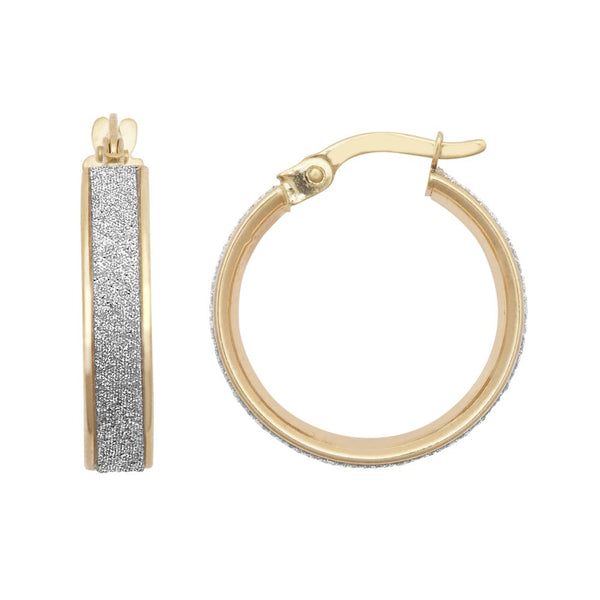 Ring - 9ct Yellow Gold 15mm Moon Dust hoop Earrings - by Hearts Forever Jewellers