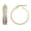 Ring - 9ct Yellow and White Gold Frosted Meander Greek Key Hoop Earrings 20mm. Fitted with classic snap down post for easy click-on - by Hearts Forever Jewellers