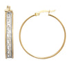 Ring - 9ct Yellow and White Gold Frosted Meander Greek Key Hoop Earrings 20mm. Fitted with classic snap down post for easy click-on - by Hearts Forever Jewellers