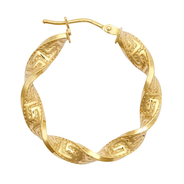 Ring - 9ct Yellow Greek Key hoop Earrings - by Hearts Forever Jewellers