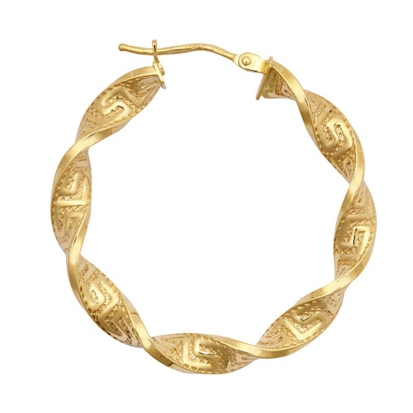 Ring - 9ct Yellow Greek Key hoop Earrings - by Hearts Forever Jewellers